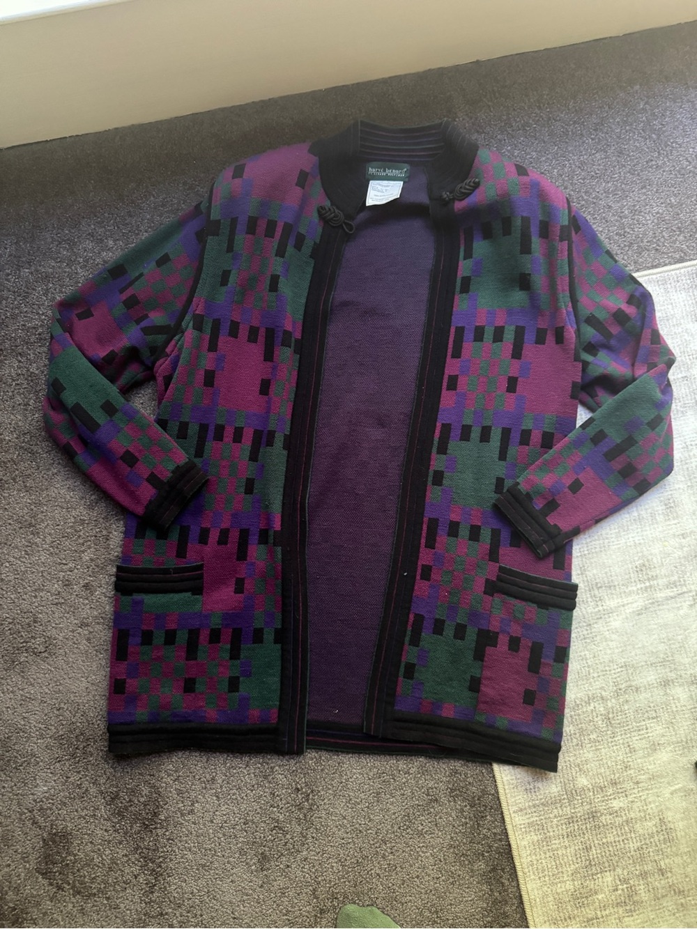 Vintage Harve Benard Wool Cardigan Sweater Geometric Multicolor S